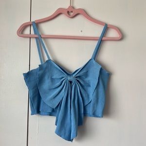 blue knit bow crop top